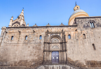 Santa Maria Assunta Basilica and Fiat 500 R in Randazzo town on Sicily Island, Italy