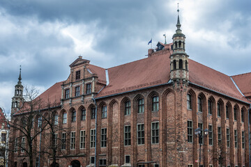 Obraz premium Exterior of Old Town City Hall on the main square of historic part of Torun city, Poland
