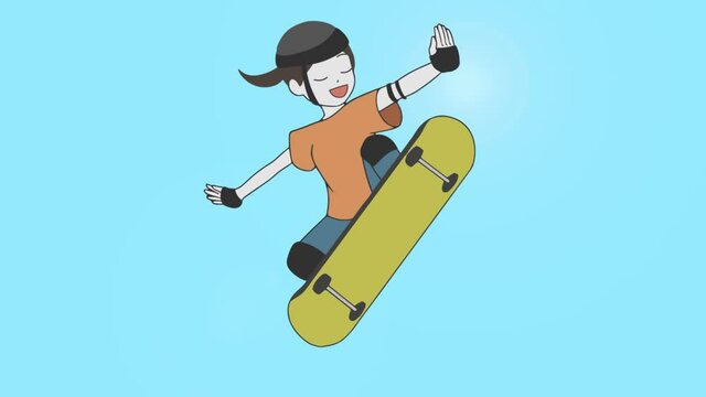 スケートボード　女性　逆光