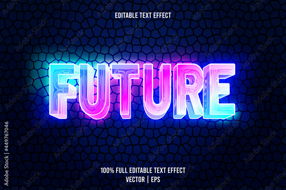 Aufkleber future editable text effect 3 dimension emboss neon style