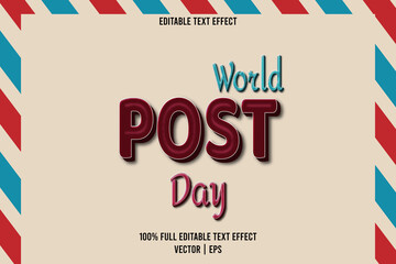 World post day editable text effect 3 dimension emboss cartoon style