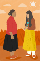 Grandmother talking to granddaughter