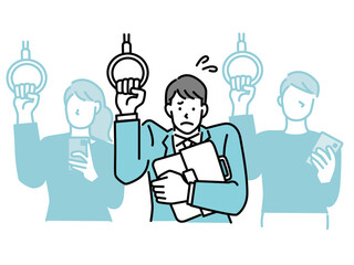 満員電車のイラスト(通勤、通学、交通、ストレス、イライラ、窮屈、車内マナー) An illustration of a crowded train.Commuting, commuting, transportation, stress, irritation, cramped, in-vehicle manners.