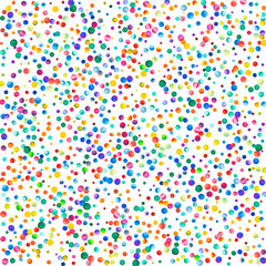 Fototapeta na wymiar Watercolor confetti on white background. Admirable rainbow colored dots. Happy celebration square colorful bright card. Good-looking hand painted confetti.