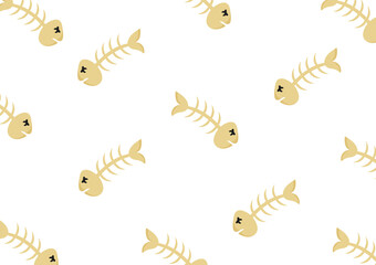 fish bone background with cats favorite food theme on white background