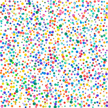 Watercolor confetti on white background. Admirable rainbow colored dots. Happy celebration square colorful bright card. Good-looking hand painted confetti. © Begin Again