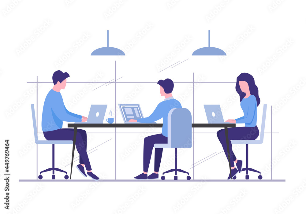 Sticker office people teamwork concept. communication and brainstorming. colored flat illustration. isolated