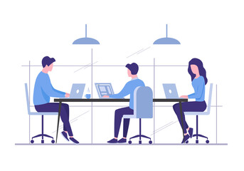 Office people teamwork concept. Communication and brainstorming. Colored flat illustration. Isolated on white background. - obrazy, fototapety, plakaty
