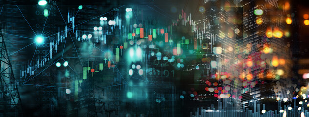 city street light and index number and graph of stock market business abstract background