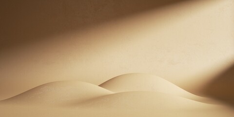 3d render, abstract minimalist beige background. Desolate landscape with hills, illuminated with sunlight.
