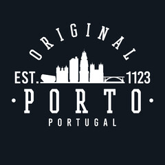 Porto, Portugal Skyline Original. A Logotype Sports College and University Style. Illustration Design Vector City.