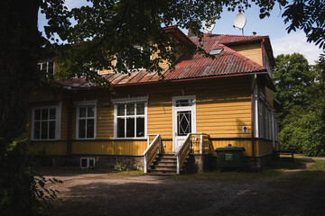 Fototapeta na wymiar Cute house in Parnu, beautiful colorful estonian city by the Baltic sea, Estonia