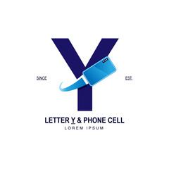 Simple and modern initial logo letter Y combining with blue smartphone. Suitable for technology and internet business