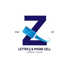 Simple and modern initial logo letter Z combining with blue smartphone. Suitable for technology and internet business