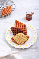 roffle Croisant Waffle with Various Topping, Cheese, Chocolate, Sugar and Cinnamon.  Croffle is Viral Street Food from Korea.