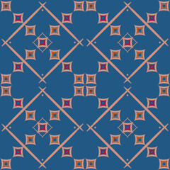 ethnics pattern with geometric seamless in blue background for fabric