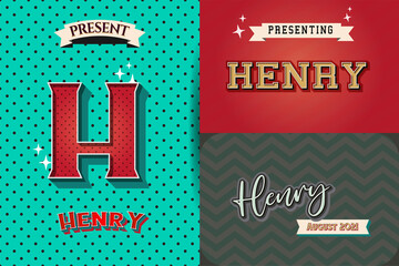 name Henry in various Retro graphic design elements, set of vector Retro Typography graphic design illustration