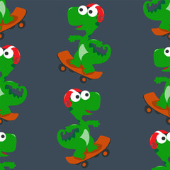 seamless pattern with cute dinosaurs on  skate board, For fabric textile, nursery, baby clothes, background, textile, wrapping paper and other decoration.