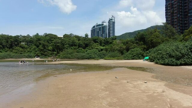 Aerial view of Starfish bay coastline in Ma On Shan, Hong Kong.
