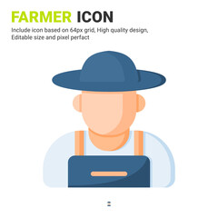 Farmer icon vector with flat color style isolated on white background. Vector illustration peasant sign symbol icon concept for digital farming, industry, business, agriculture, apps, web and project