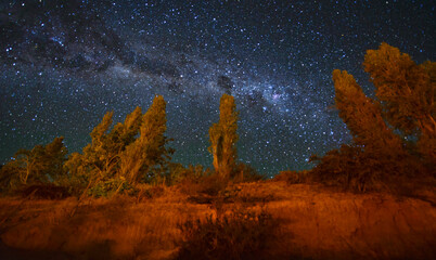 The beautiful Milky Way above the clear and dark sky above Pisco Elqui, Chile.