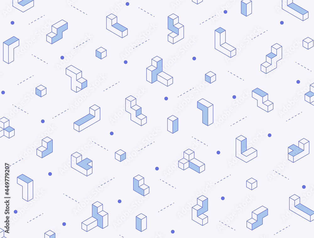 Leinwandbilder pieces of three-dimensional tetris blocks are arranged in an isometric grid. simple pattern design t