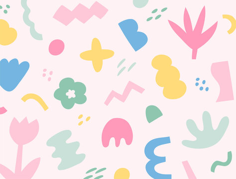 Free-form patterns in cute pastel tones. Simple pattern design template.