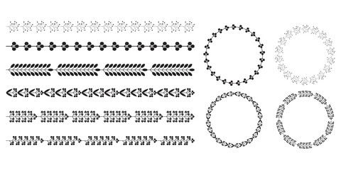 Wreaths spikelets set pattern for decorative design. Ear icon. Floral branch. Wedding decoration. Vector illustration. Stock image.
