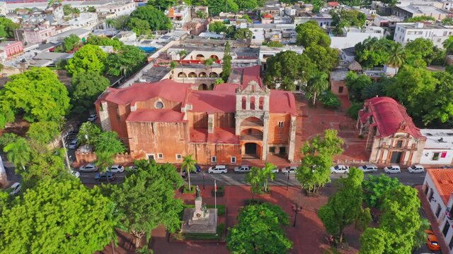 Our Lady of Carmen Parish in Santo Domingo colonial area, Dominican Republic. Aerial side view