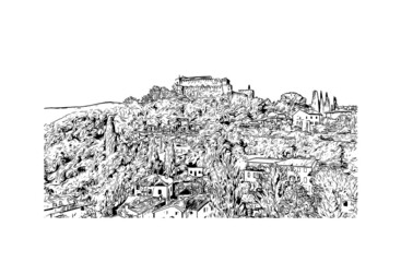 Building view with landmark of Gorizia is the 
town in Italy. Hand drawn sketch illustration in vector. - obrazy, fototapety, plakaty