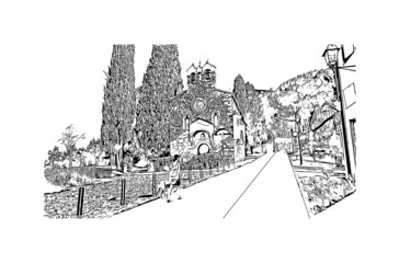 Fototapeta na wymiar Building view with landmark of Gorizia is the town in Italy. Hand drawn sketch illustration in vector.
