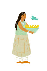 Obraz premium Woman holding a basket of corn