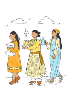Three girls preparing food