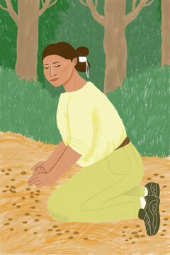 woman foraging in the forest