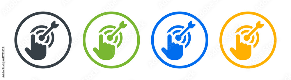 Poster hand pointing to target icon.