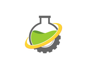 Combination laboratory test tube with gear logo