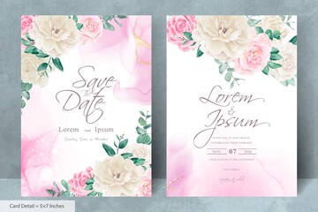 Elegant arrangement flower and eucalytus leaves wedding invitation card template