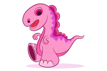 Cartoon dinosaur pink on white background 