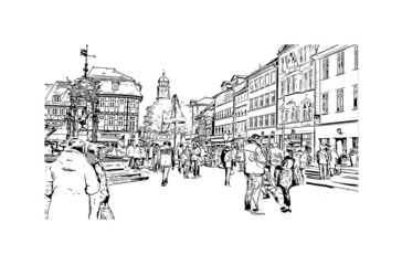 Building view with landmark of Gottingen is the 
city in Germany. Hand drawn sketch illustration in vector.