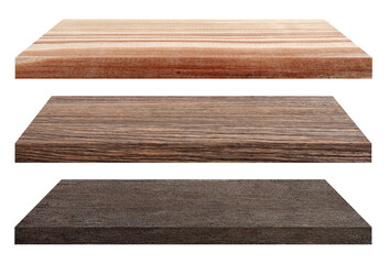 Wooden shelves set isolated on white background, Place the product.