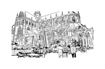 Building view with landmark of Haarlem is the 
city in the Netherlands. Hand drawn sketch illustration in vector.