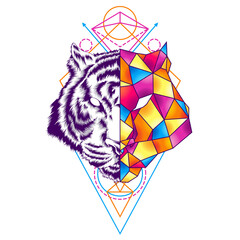 Colorful Tiger Geometry Illustration Premium Vector