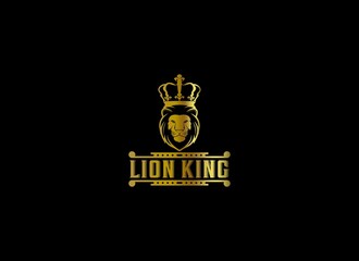 lion king illustration logo with crown and beautiful gold color