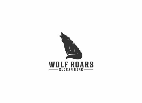 logo illustration of a roaring wolf calling its friends