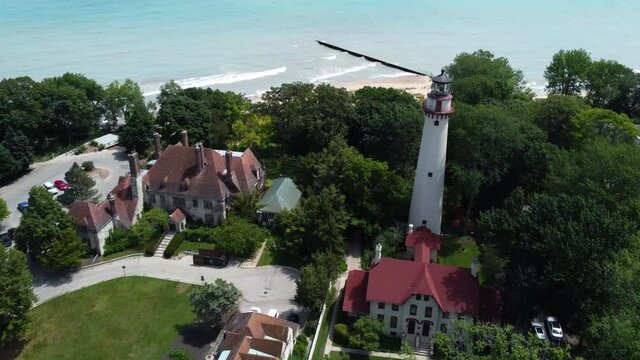 historic Grosse Point Light in Evanston, Illinois. Construction was completed in 1873. The lighthouse was added to the National Register of Historic Places on September 8, 1976