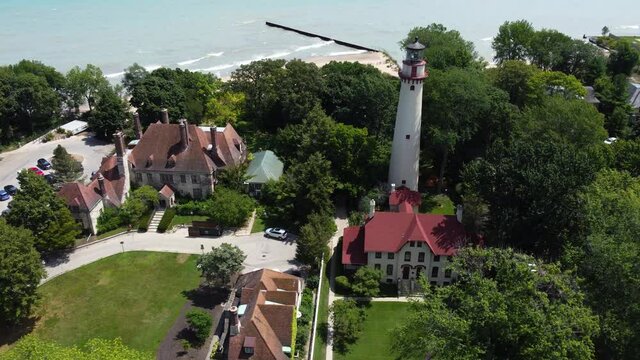 historic Grosse Point Light in Evanston, Illinois. Construction was completed in 1873. The lighthouse was added to the National Register of Historic Places on September 8, 1976