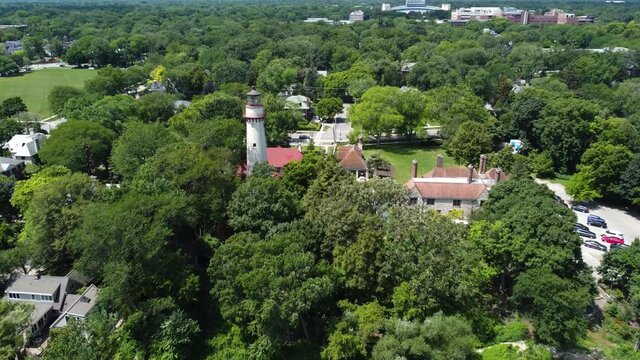 historic Grosse Point Light in Evanston, Illinois. Construction was completed in 1873. The lighthouse was added to the National Register of Historic Places on September 8, 1976