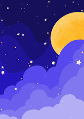 Full moon cloud and star on the night sky illustration background for decoration on night celebration party, dream and space concept.