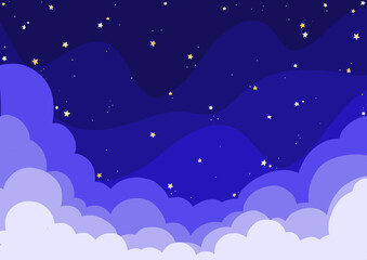 Fototapeta na wymiar Cloud and star on the night sky illustration background for decoration on night celebration party, dream and space concept.