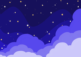 Fototapeta na wymiar Cloud and star on the night sky illustration background for decoration on night celebration party, dream and space concept.